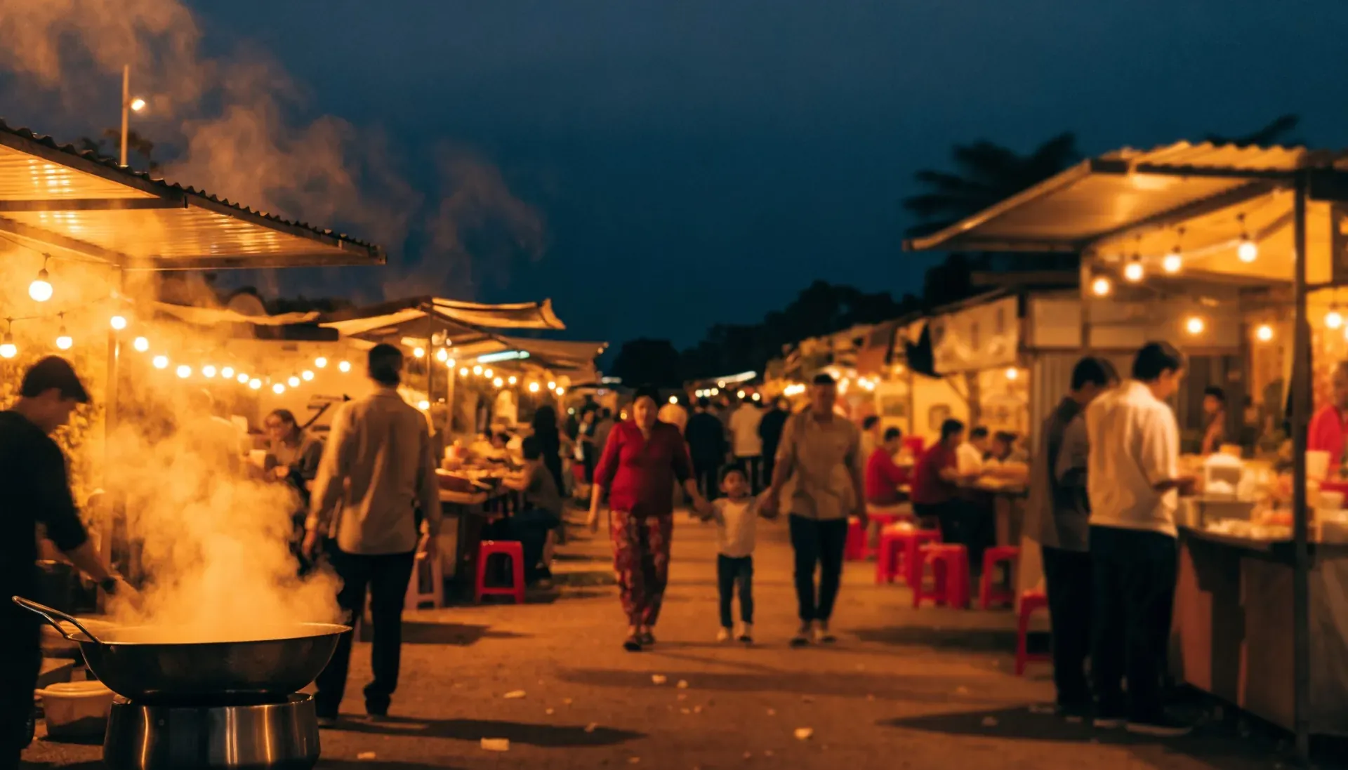 Suasana malam pameran dan festival makanan